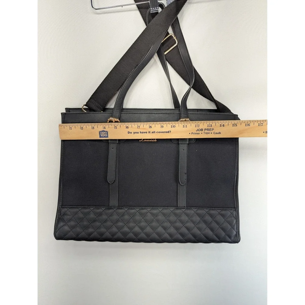 Lovevook Laptop Tote Bag Black Quilted Canvas Faux Leather Work Briefcase 16in